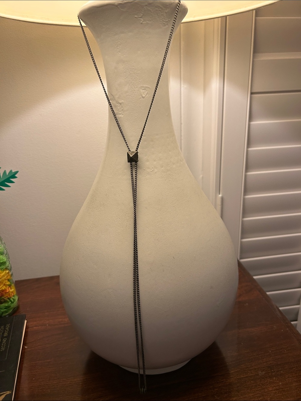 Vintage All Saints Long Gunmetal Lariat Necklace with Pyramid Slider